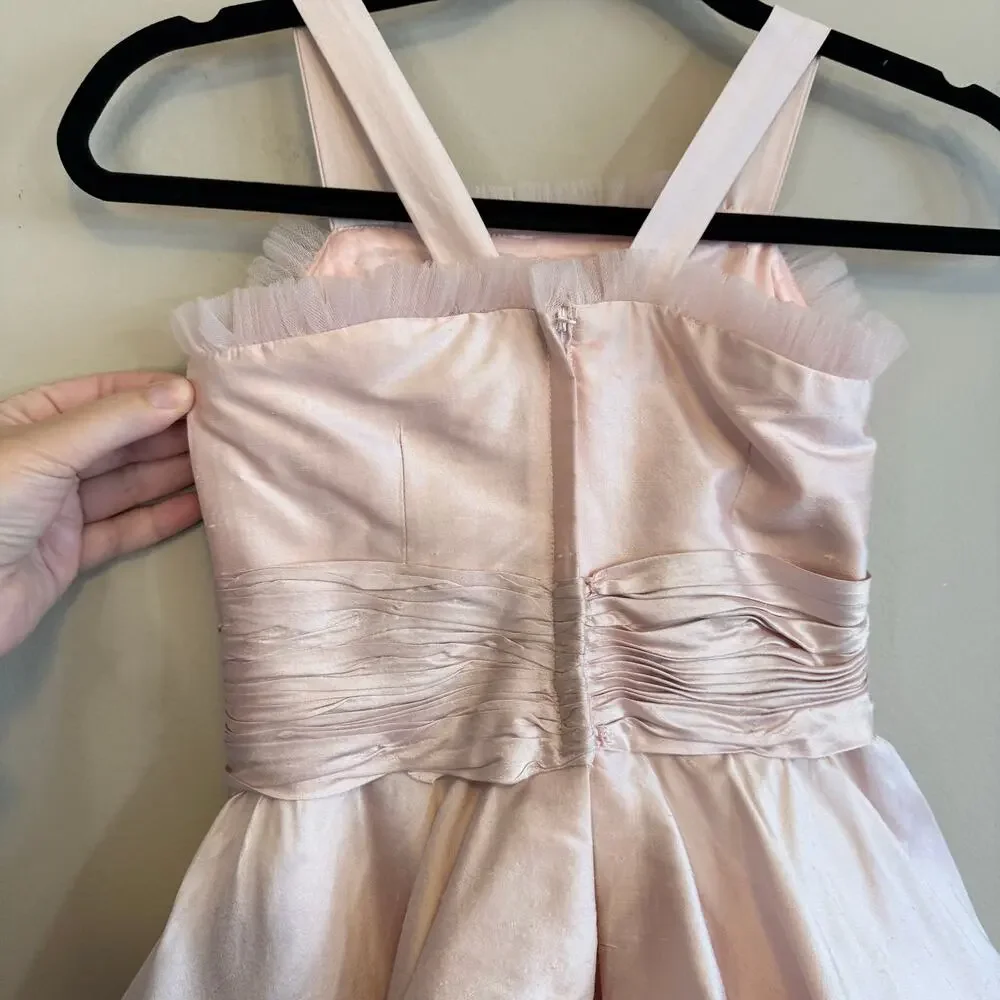 Elena Do Vale Designer Pink Taffeta Girls Party Dress - Size 5/6 Est. Tulle Trim